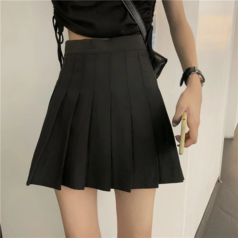 

Женская юбка с завышенной талией в стиле Харадзюку, Корейская миди Женская нечеткая черная Готическая клетчатая винтажная кавайная одежда