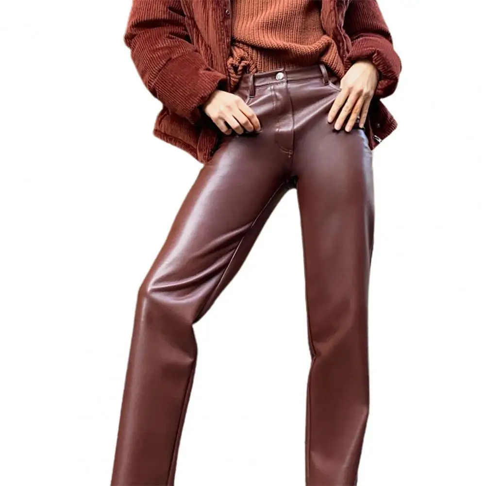 

Vintage Office Lady Pants Solid Color Faux Feather Pants High Waist Smooth Slim Female Straight Leg Trousers Streetwear