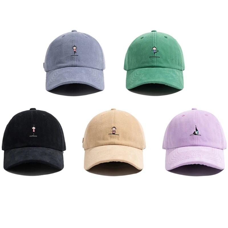 

Unisex Cartoon Yoga Girls Embroidery Cotton Baseball Cap Solid Color Trucket Hat Q0KE