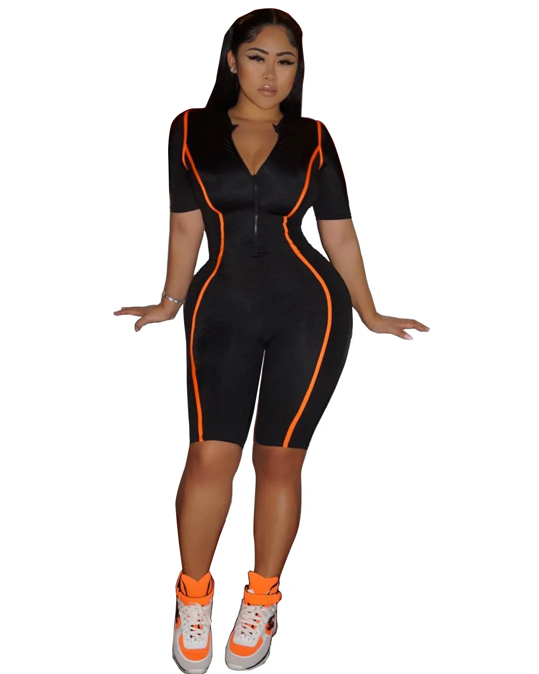 

2021 Summer Hot Style Sexy V-Neck Zipper Short-Sleeved One-Piece