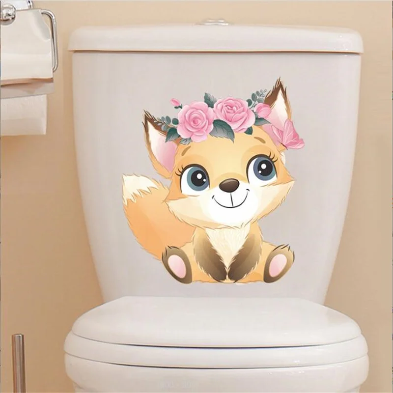 

Removable Cartoon Wreath Little Fox Wall Stickers Toilet Stickers Decor Home Decoration Self-Adhesive Art Mural Wallpaper