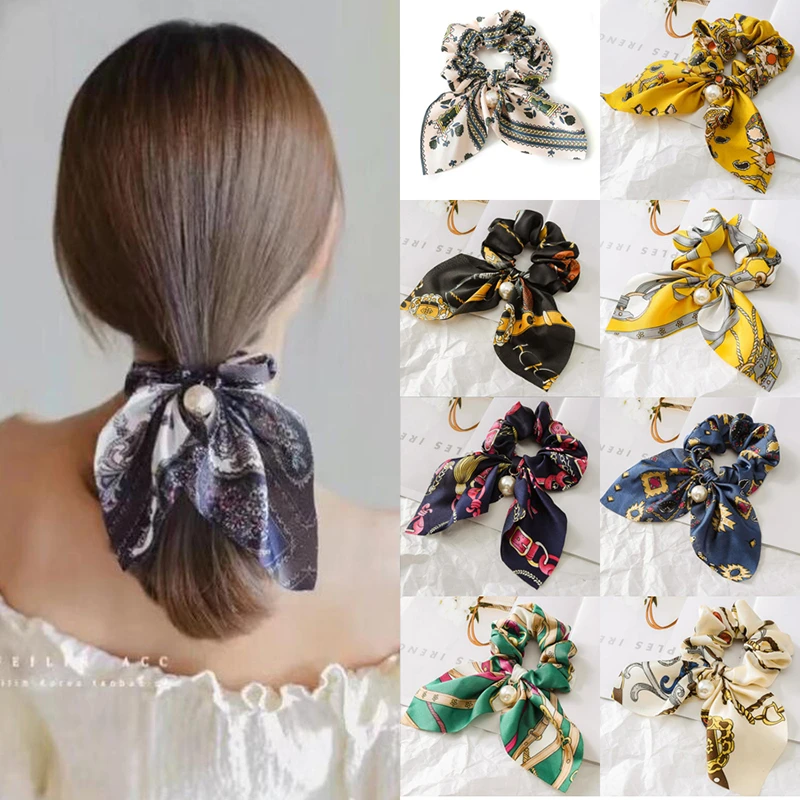 Модные резинки для волос шифоновый Шелковый бант женский жемчужный держатель