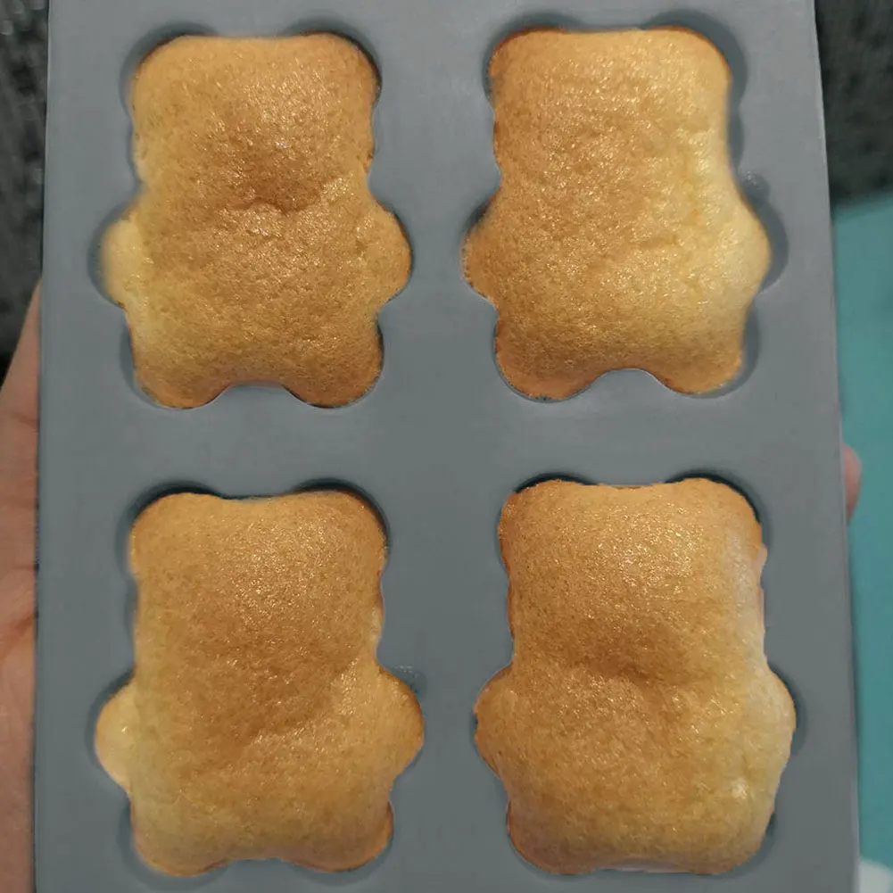 

5PCS Biscuits Mould Cake Mold 4 Grid Bear Silicone Microwave Baking Dessert Chocolate Fondant Patisserie Candy Pan Accessories