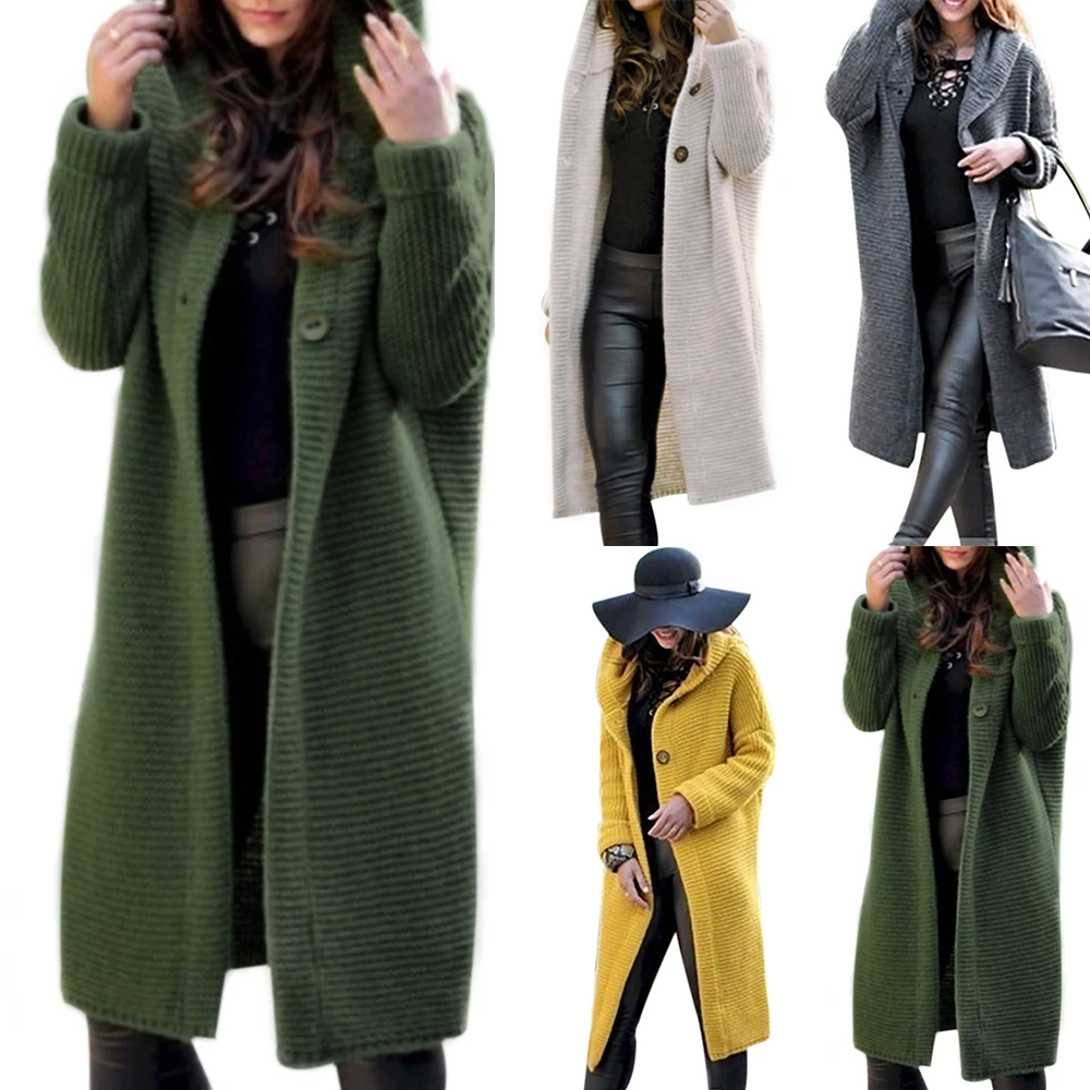 Women Knitted Hooded Cardigan Sweater 2019 Winter Autumn Female Coat Long Solid Sweet Sweaters Casual Streetwear Plus Size 5XL |