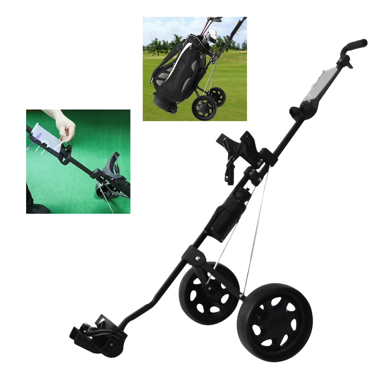 

2 Wheel Golf Push Pull Cart Folding Golf Trolley Carts Carrying Golf Bag
