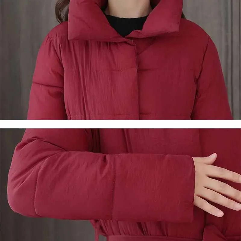 

2021 Fashion Winter Parker Women X-Long Padded Jacket A-Line Cloak Coat Thick Warm Plus Size Slim Belt Down Cotton Outwear