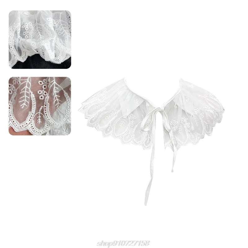 

Hollow Out Mesh Decorative Fake Collar Shawl Sweet Leaves Embroidered Necklace Half Shirt Pleated Tulle Mini MY27 21 Dropship