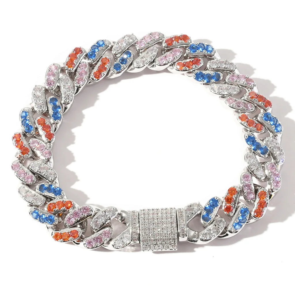 

12mm Wide Hip Hop 4 Color CZ Stone Paved Bling Iced Out Square Cuban Miami Link Chain Necklace for Men Rapper Jewelry