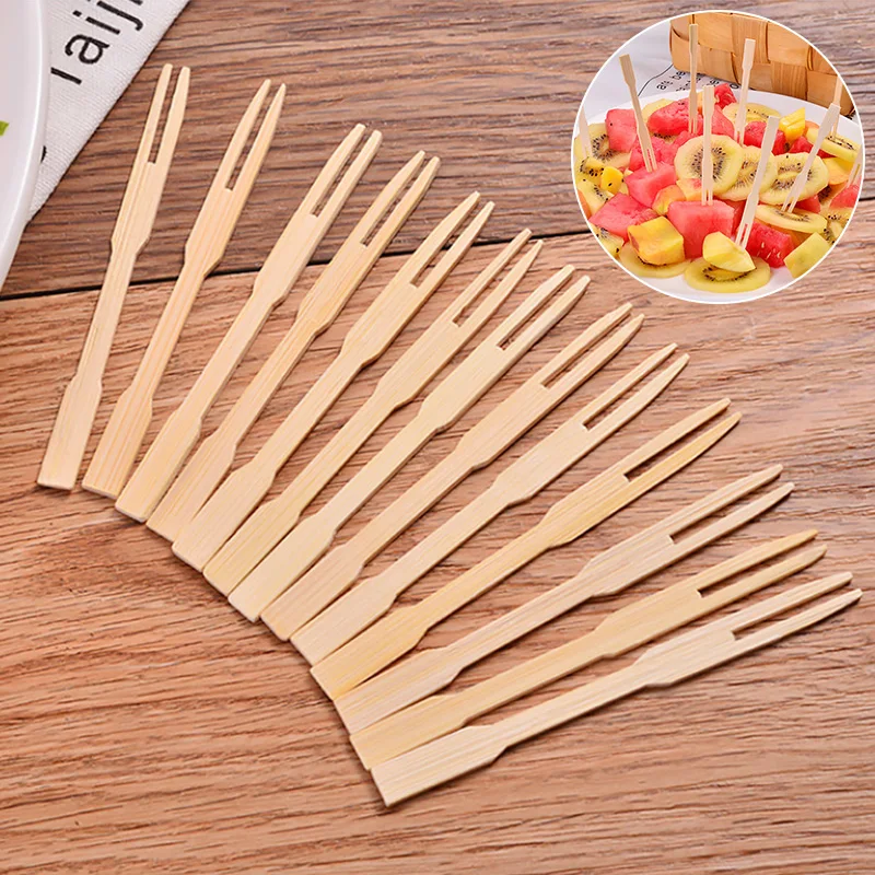 100 шт чистое бамбуковое одноразовые деревянные фруктовые вилки десерт коктейль