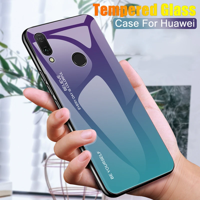 Gradient Tempered Glass Case For Huawei P Smart 2018 2019 2020 2021 Z Honor 8x 8s 9 Lite 9X X 10 Cover Back Phone | Мобильные