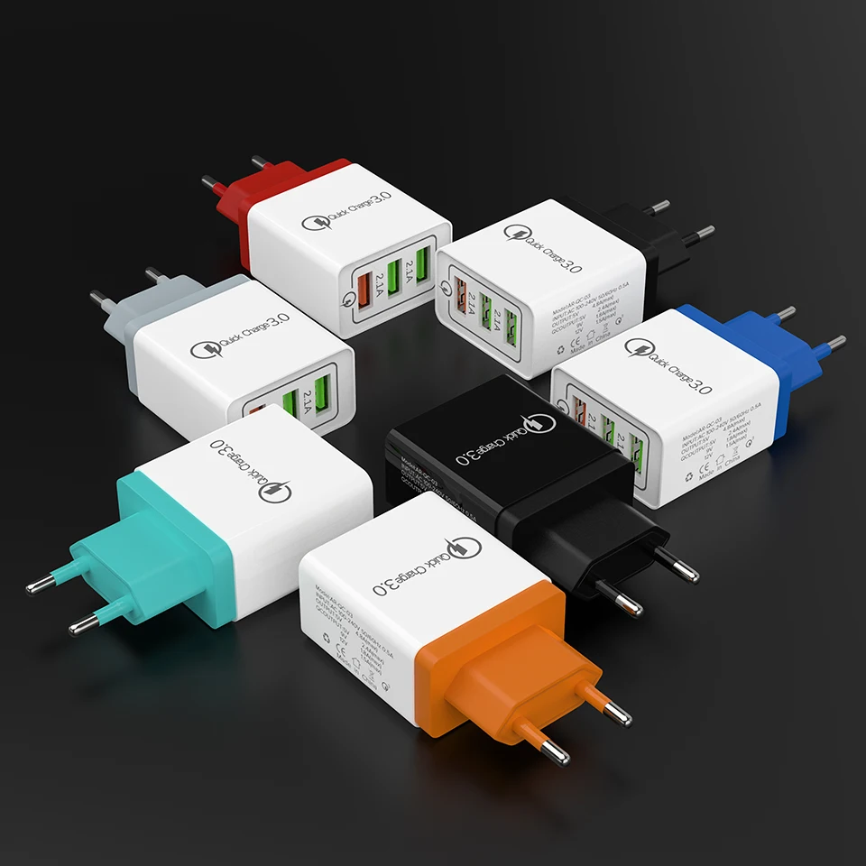 Venroii 3 USB зарядное устройство для мобильного телефона QC3.0 EU разъем для iPhone XR X Xiaomi Смартфон быстрая зарядка для huawei Быстрая зарядка