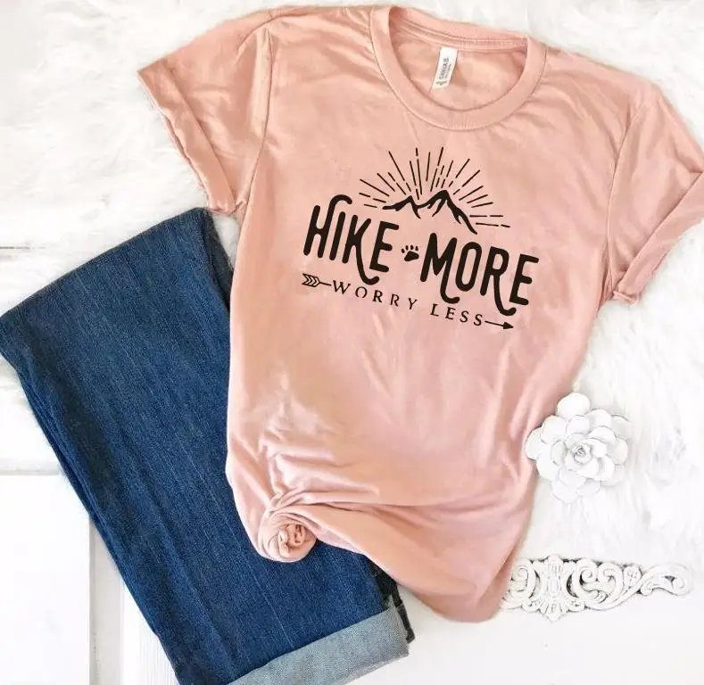 Hike More Worry Less футболка на открытом воздухе Wanderlust Футболка женская Стрела Приключения Кемпинг природа Топ Футболка короткий рукав женские топы