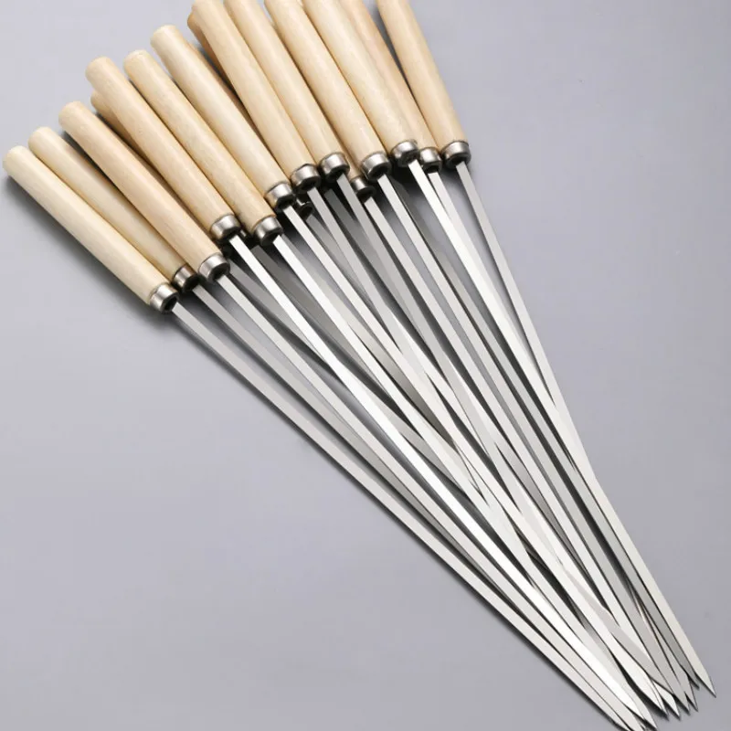 

A package of 20 wooden handle anti scald kebabs, reusable 304 stainless steel metal kebabsor grill skewer skewer