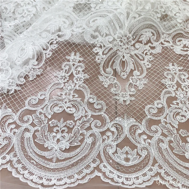 Новейшее белое свадебное платье с вышивкой французская кружевная ткань Шантильи