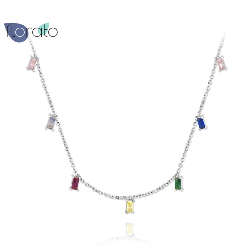 

925 Sterling Silver Collar Luxury Bling Rainbow Zircon Pendant Necklace For Woman Birthday Valentine's Day Party Gift Collares