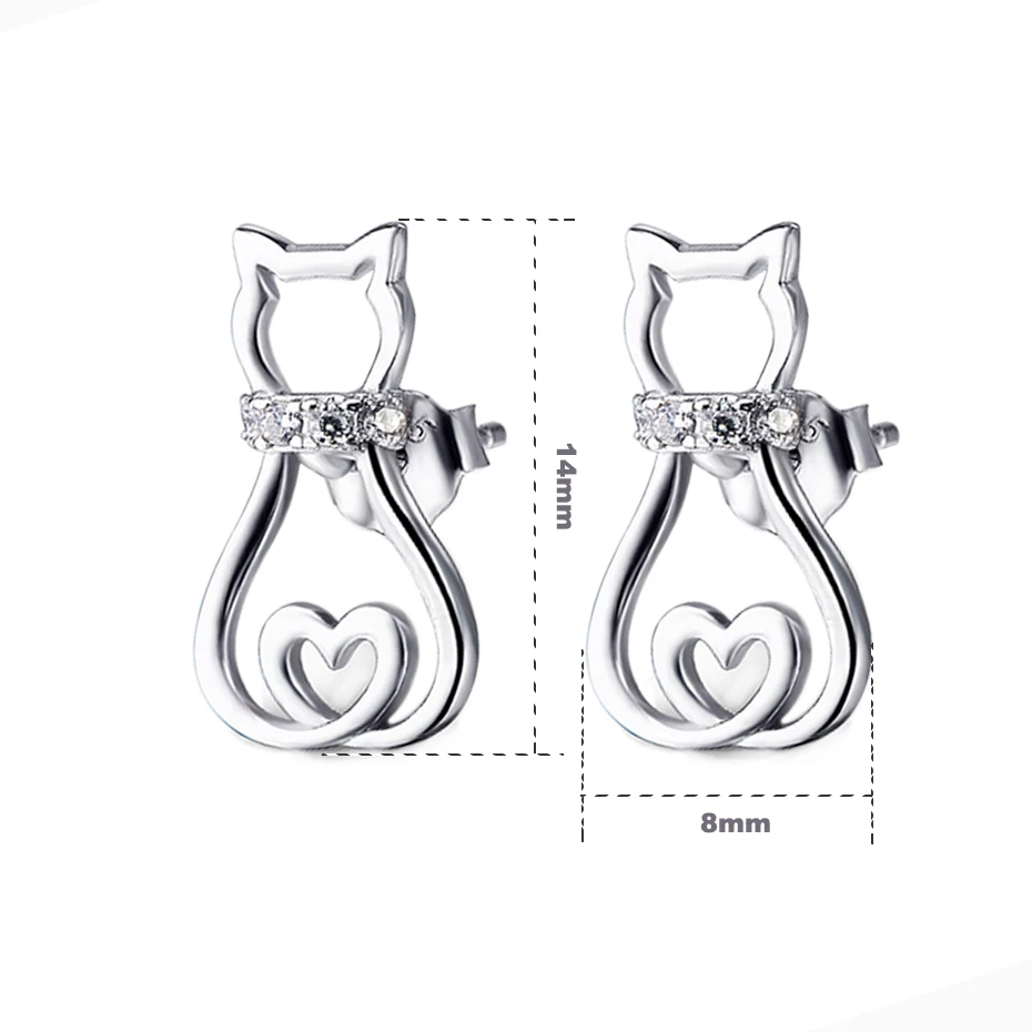 Серьги гвоздики с котом из стерлингового серебра 925 пробы серьги кристаллами