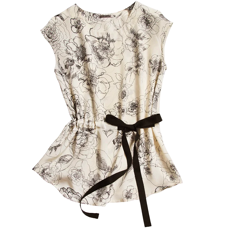 

Italian Caramel Leaf Flower High-end Silk Sleeveless Vest Top 2021 Summer Ladies New Fashion