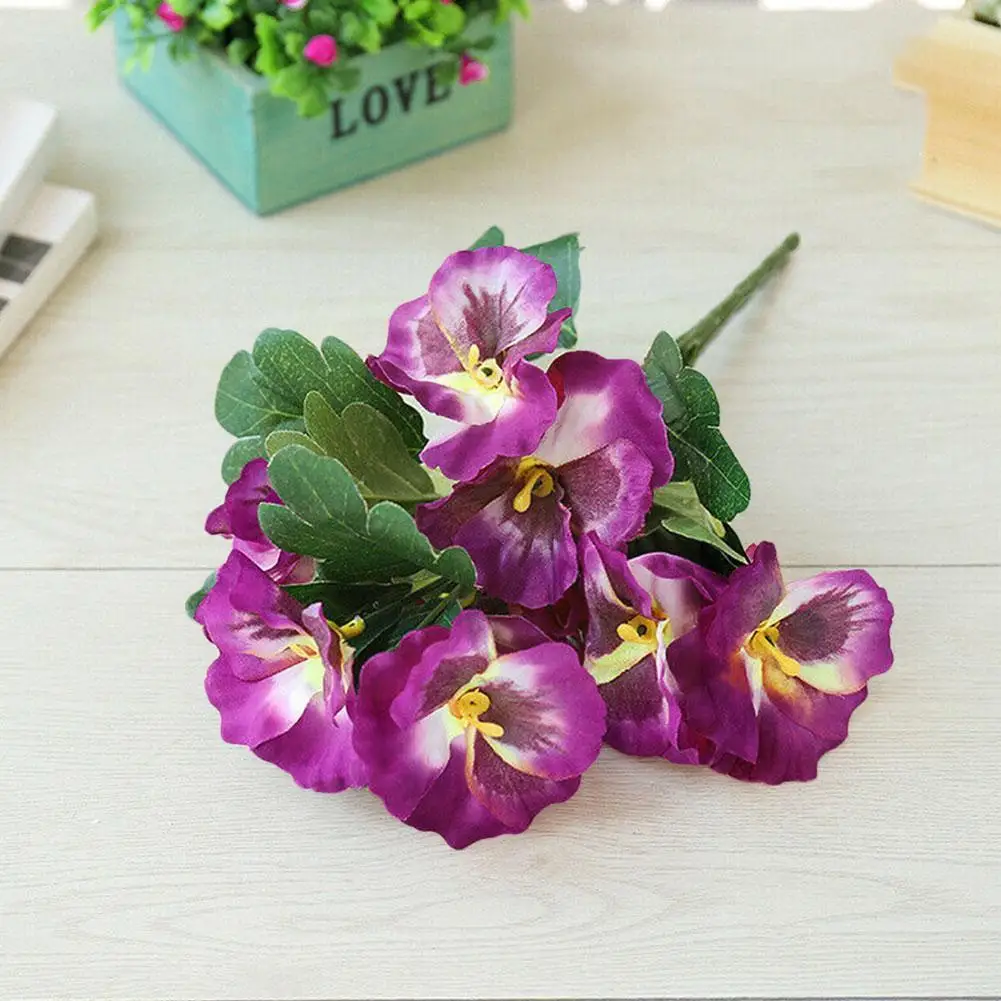 

10 Heads Artificial Pansy Flowers Silk Fake Butterfly Orchid Flower Plants Home office Table Restaurant Hotel Wedding Decoration