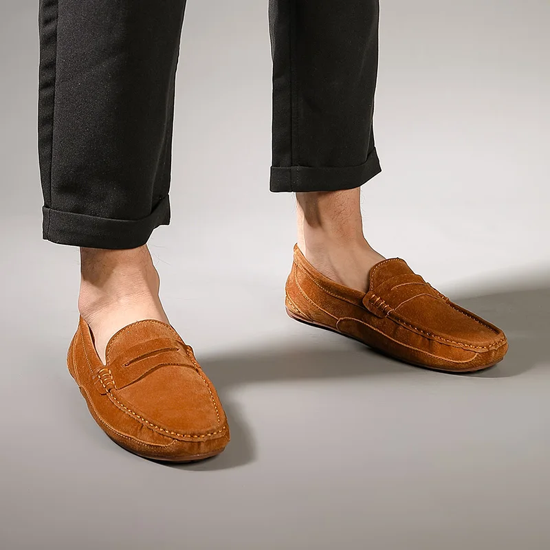 Мужские кожаные лоферы повседневная замшевая обувь Мужская дышащая легкая для