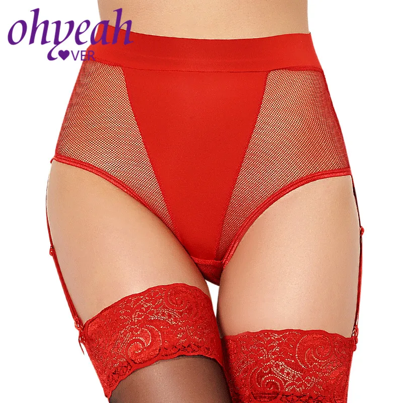 Ohyeahlover Черный цвет большие размеры трусики с подвязкой м 5XL сетчатые прозрачные