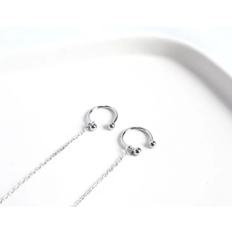 Женские серебряные Длинные серьги-цепочки клипсы для ушей серьги без проколов