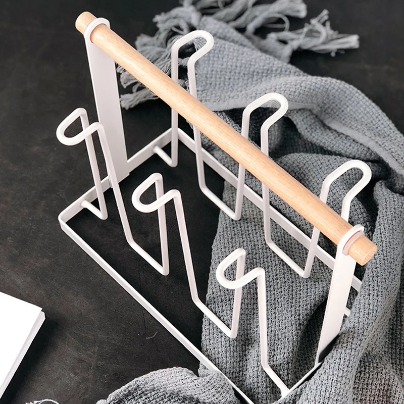 

6 Hooks Water Cup Holder Kitchen Iron Glass Beer Mug Hanger with Handle Household Glass Cup Drain Rack Nordic Storage Stand