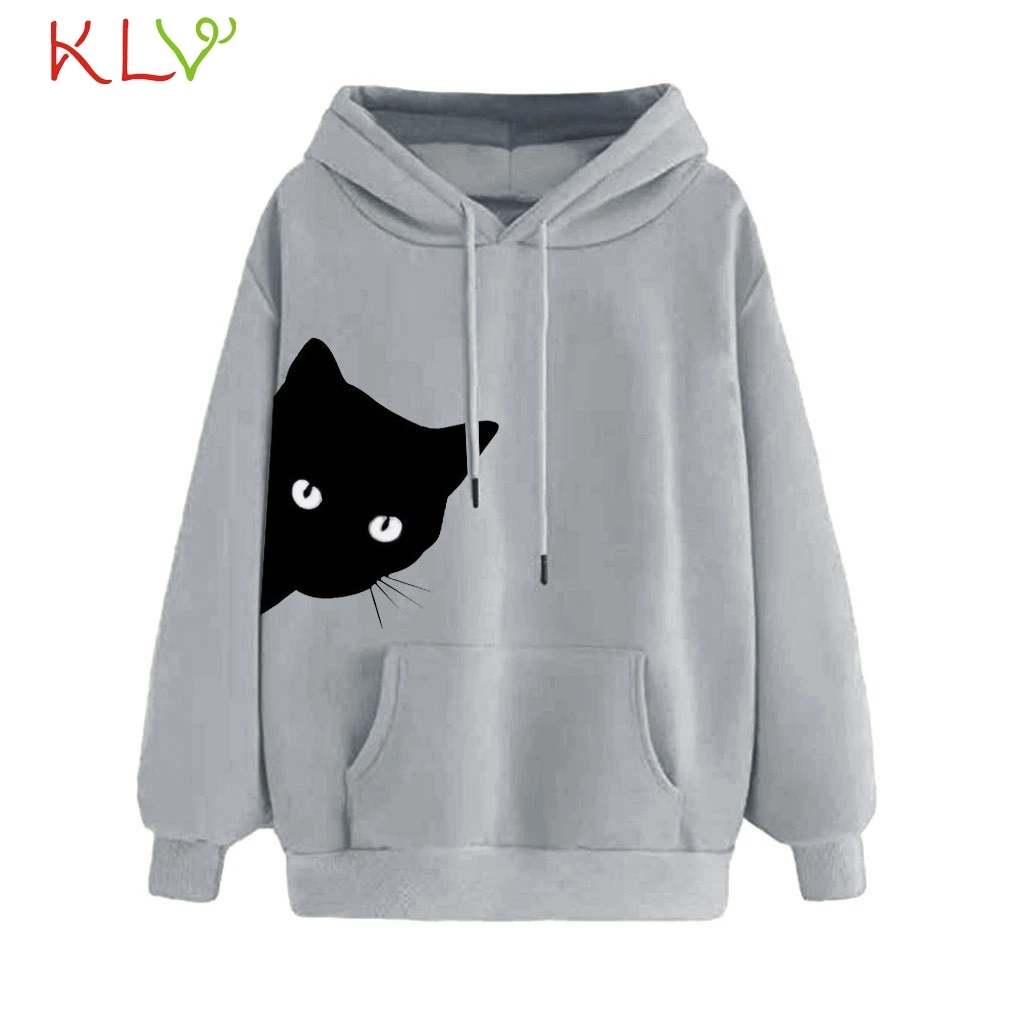 Женская толстовка с капюшоном принтом кота пуловер Kawaii moletom 2019 зима осень Kpop