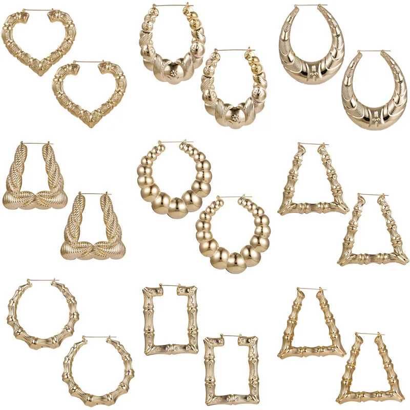 Wgoud панк золотые серьги в форме бамбука Модные Различные геометрические кольца