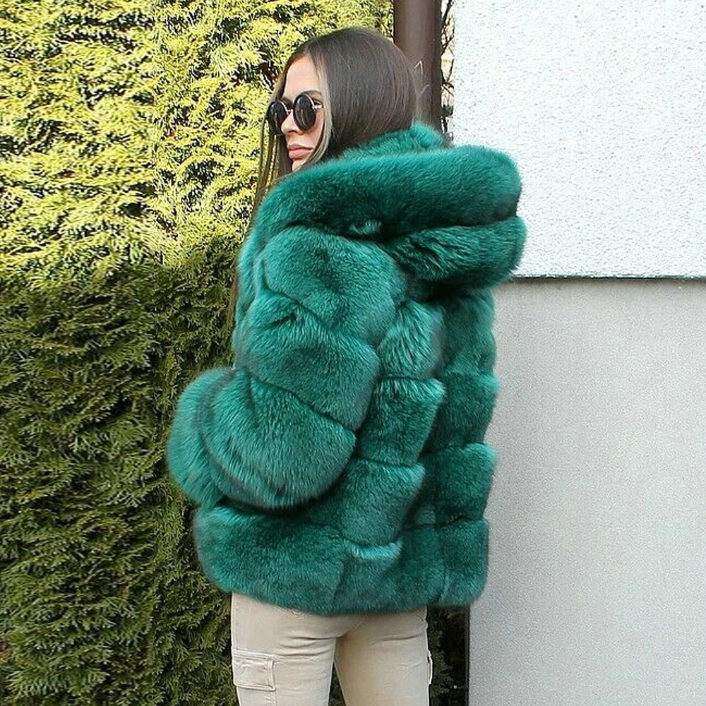 Green Natural Fox Fur Jacket for Women Winter Outwear 2022 New Real Fox Fur Coats with Hood Thick Warm Fur Overcoats Fashion enlarge