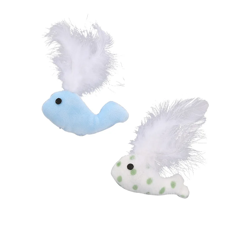 

2pcs Mini Soft Whale Feather Plush Pet Toy Cat Whale Feather Toys Interactive Cat Toy Self-hey Bird Whale Shape Pet Supplies