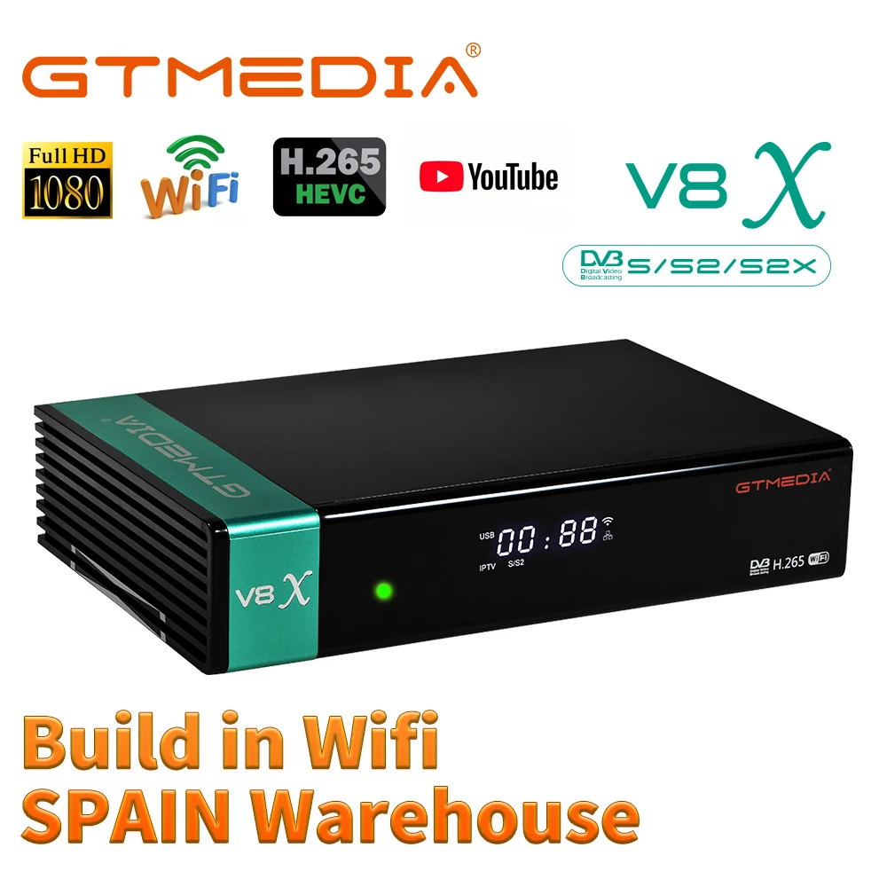 

GTMedia V8X,1080P H.265 Full HD,Satellite Receiver DVB-S/S2/S2X,Support CA Card PowerVu Bisskey,Built-in Wifi V8 honor Upgrade