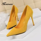 Женские туфли-лодочки из флока MAIERNISI, на высоком каблуке 9 см, с острым носком, однотонные легкие, размера плюс, 34-41, 42, 43