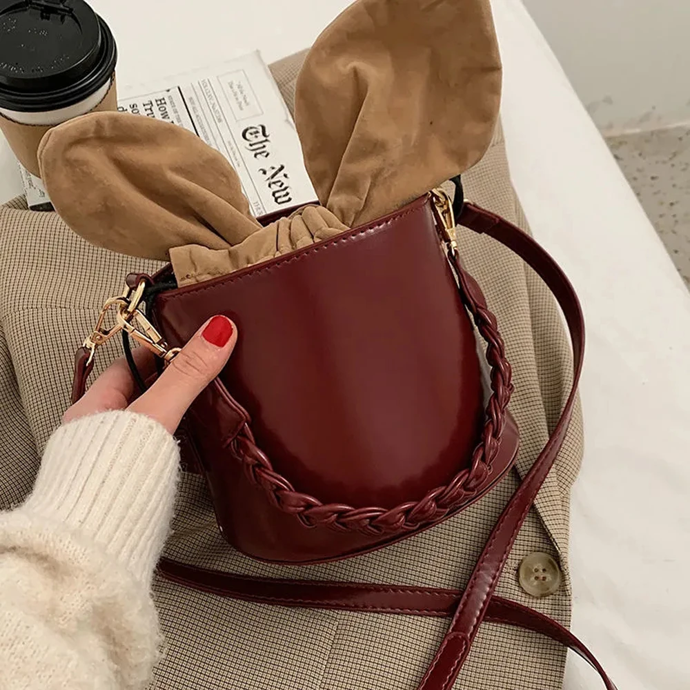 

lovely women bucket bags pu leather bolsa feminina with ear sac femme hot lady trending cross body bousas shoulder bag ABG130