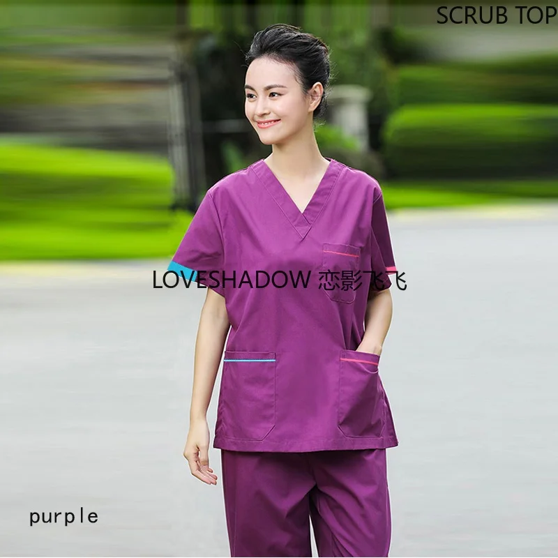 

Women Scrub Set V Neck Short Sleeve Scrub Top Elastic Waist Scrub Pants Doctor Workwear Nursing Uniforms Cotton Medical Uniform