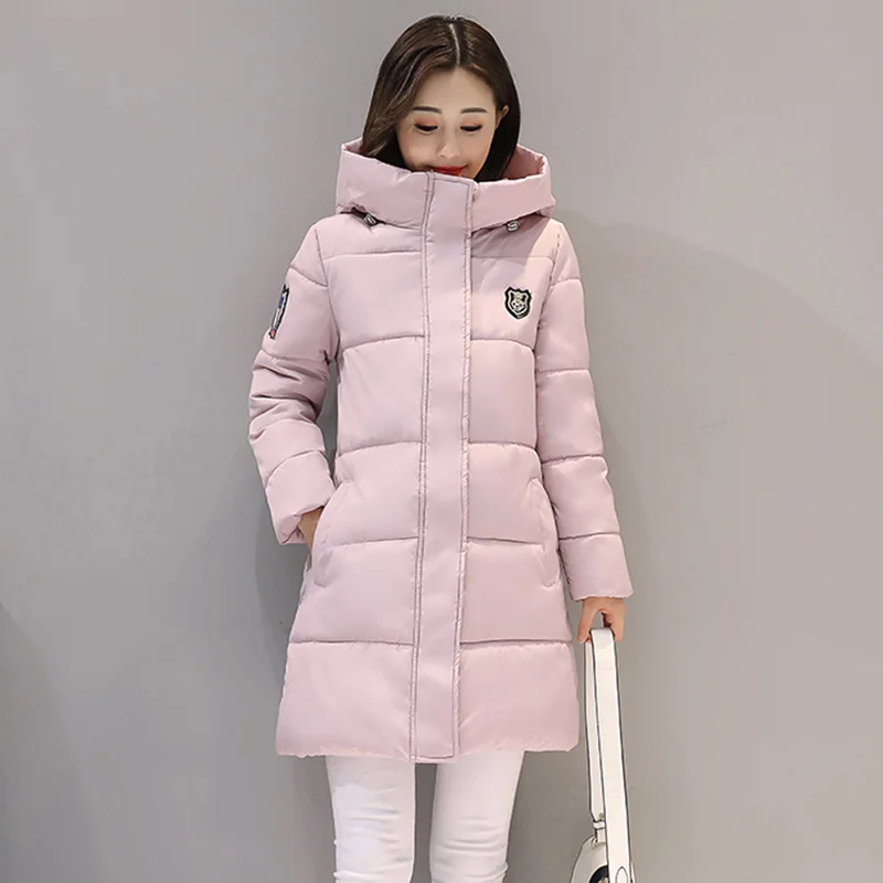 Skin pink Зимние женские куртки, зимние длинные теплые толстые хлопковые стеганые пуховые парки с капюшоном, женская верхняя зимняя одежда, пальто - Цвет: Skin pink