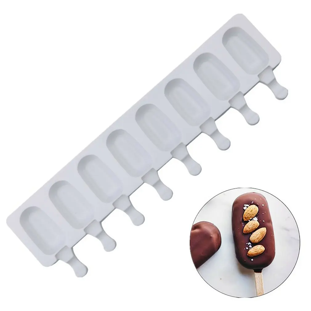 

8-hole Ice Cream Popsicle Silicone Mold Lightweight DIY Homemade Supplies Refrigerator Supplies Mould Come with 50 Wooden Sticks