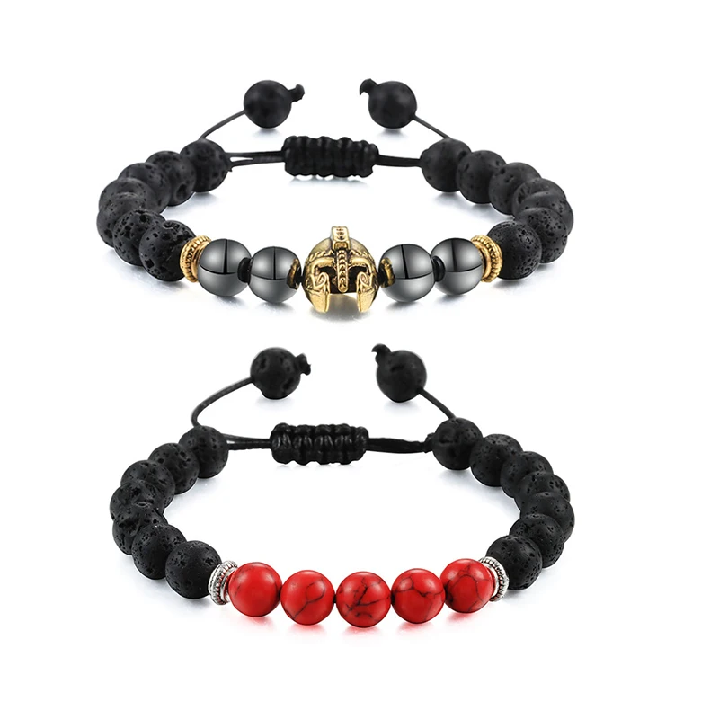 Лавовый камень браслет шлем гладиатора очарование бисера браслеты для мужчин и