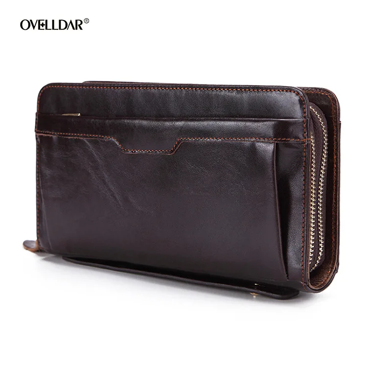 Retro Business Long Men's Wallet Oil Wax Leather Zipper Wallet Men's Genuine Leather Wallet
