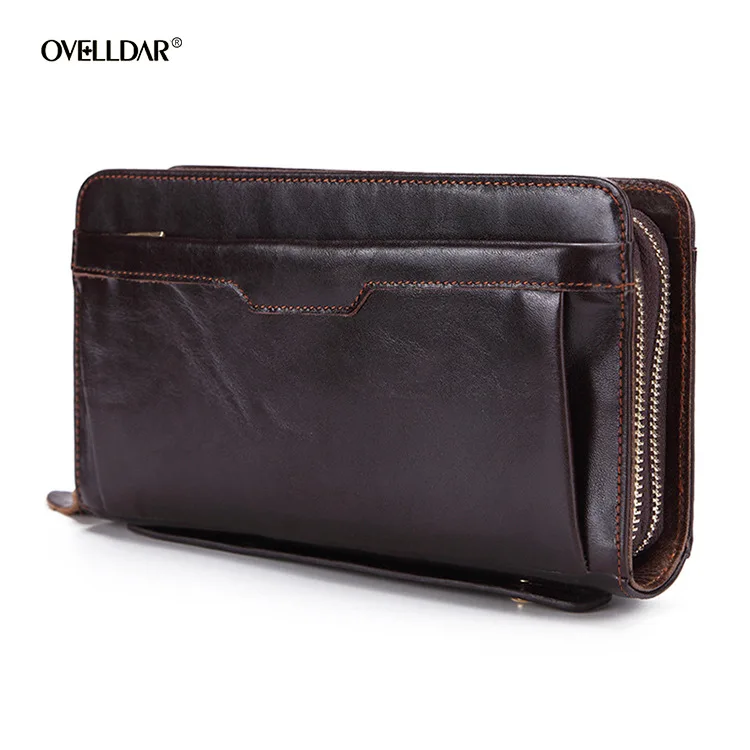 

Retro Business Long Men's Wallet Oil Wax Leather Zipper Wallet Men's Genuine Leather Wallet