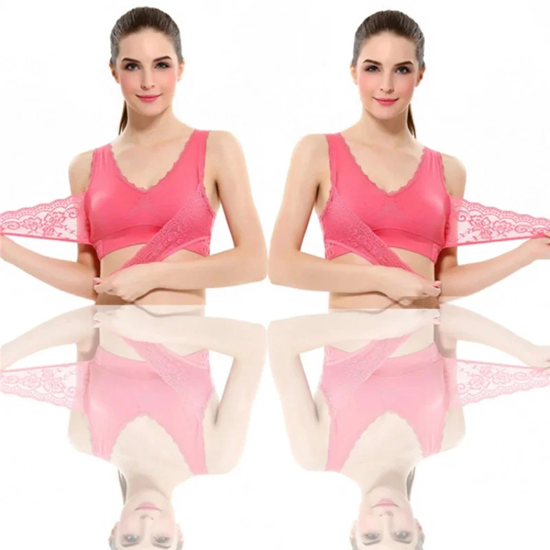 

3XL Plus Size Sexy Lace Bralette Solid Cross Side Buckle Bra Brassiere Wireless Push Up Bras for Women Lingerie Sleep Underwear