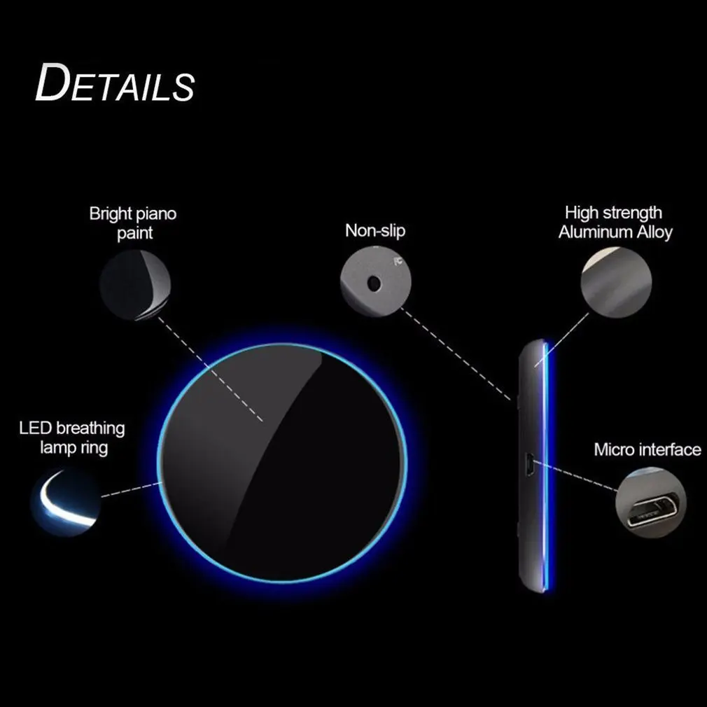 Qi беспроводной зарядное устройство Pad Быстрая зарядка ультра тонкий алюминиевый