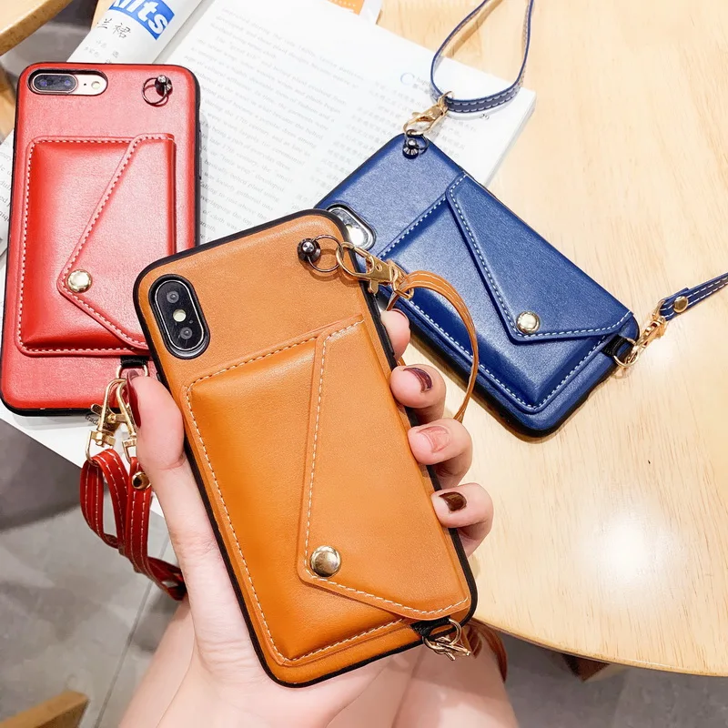 Для iPhone XR XS MAX X 8 7 6 6s плечевой ремень из кожи бумажник держатель для карт задняя чехол КРЫШКА ДЛЯ samsung S10 S9 плюс S10E Note 9