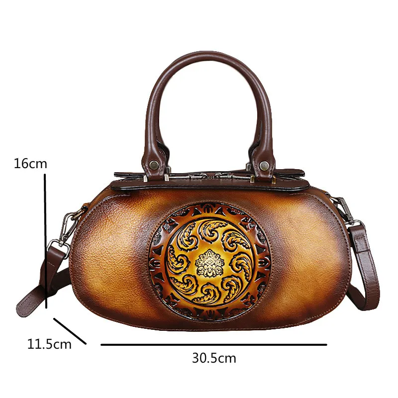 

OYIXINGER Retro Women's Bag Genuine Leather Shoulder Bags For Female Luxury Vintage Bag Ladies Embossed Chinese Style Handbags