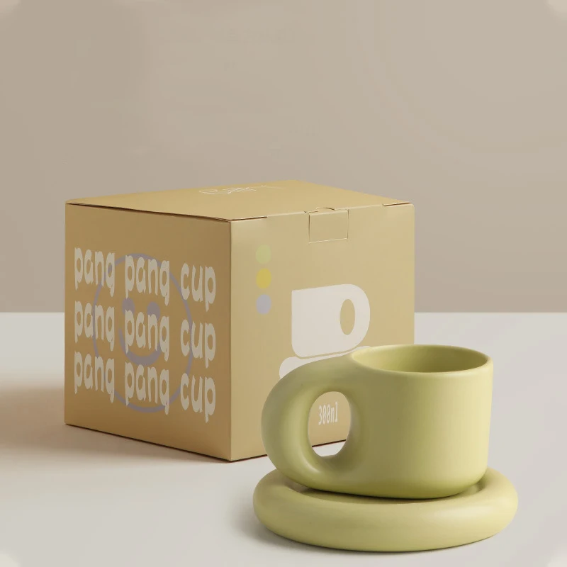 

White color round shaped home office coffee ceramic mugs with ceramic saucer 210623-20