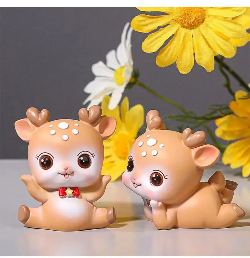 

Very Cute Cartoon Sika Deer Resin Ornaments Living Room Decoration Creative Vivid Deer Ornament Bedroom Decoration Home Decor