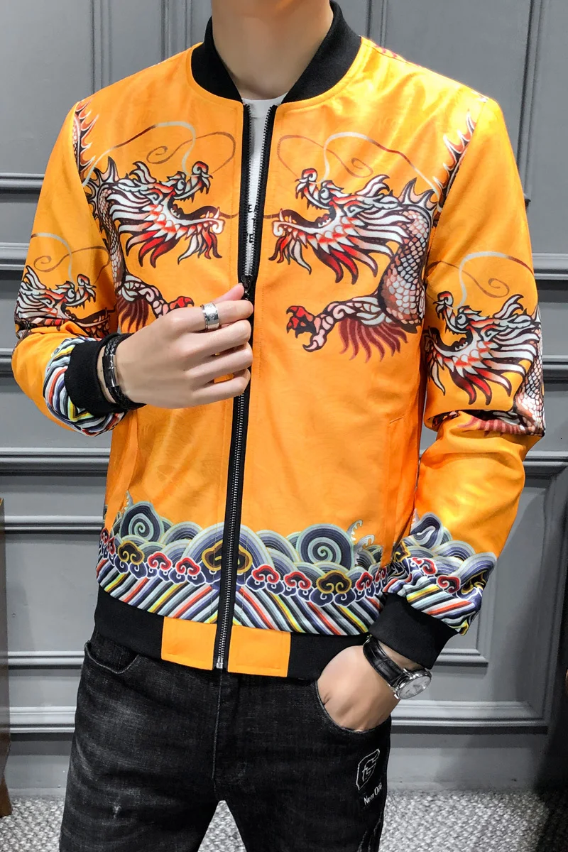 Мужская куртка с цветочным принтом осенняя винтажная дракона уличная одежда в