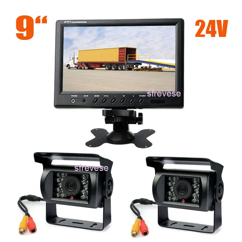

12V-24V 18 LED IR Night Vision Reversing Parking Backup Camera + 9" LCD Monitor Car Rear View Kit for Bus Truck Motorhome