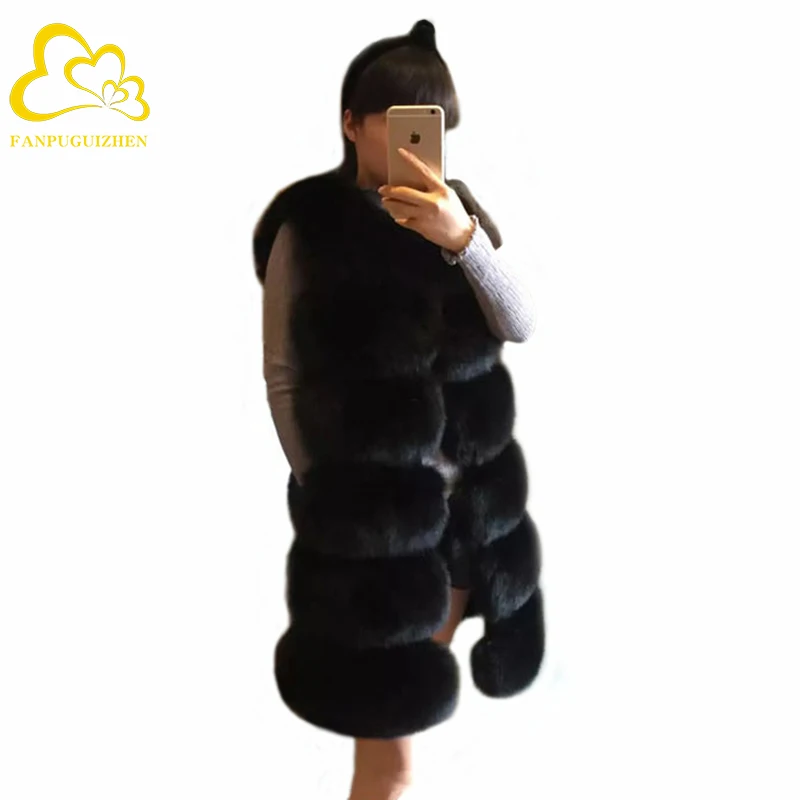 Модный жилет средней длины из искусственного лисьего меха зимний женский