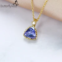bk natural tanzania gem pendant with genuine gold 585 triangle diamond necklace pendant for women customized 9k 14k18k