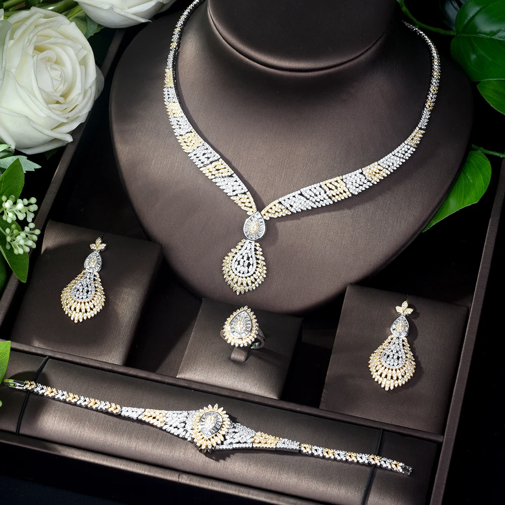 HIBRIDE новинка серьги и ожерелье в форме капли воды 2 тона ювелирный набор